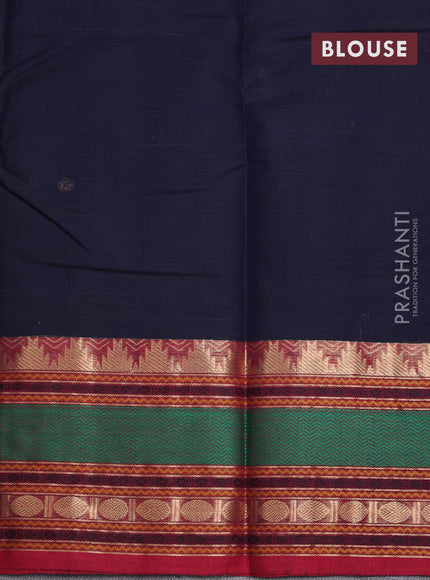 Kanchi cotton saree deep navy blue and maroon with zari woven buttas and zari woven border
