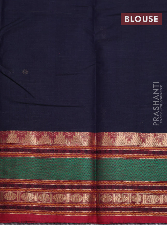 Kanchi cotton saree deep navy blue and maroon with zari woven buttas and zari woven border
