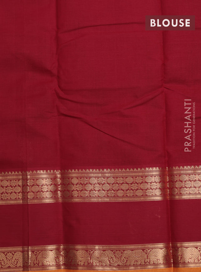 Kanchi cotton saree maroon and dark mustard with zari woven buttas and zari woven butta border