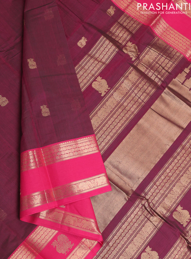 Kanchi cotton saree dual shade of magenta pink and pink with zari woven buttas and zari woven butta border
