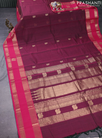 Kanchi cotton saree dual shade of magenta pink and pink with zari woven buttas and zari woven butta border