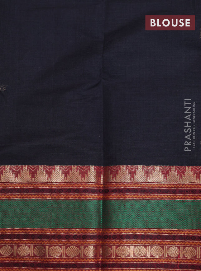Kanchi cotton saree black and maroon with zari woven buttas and zari woven border