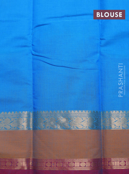 Kanchi cotton saree lightblue and dark mustard pink with zari woven buttas and rettapet zari woven border
