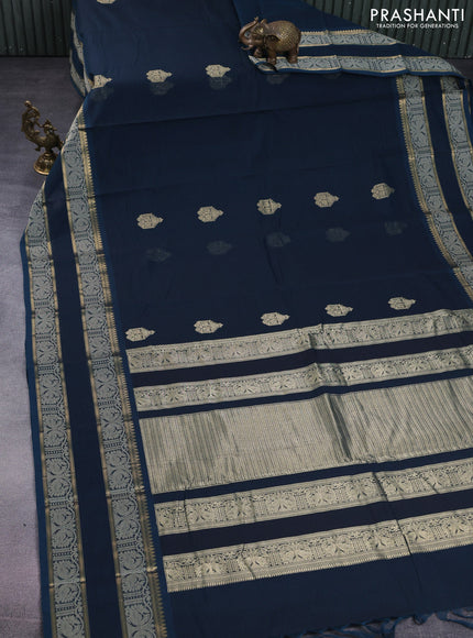 Kanchi cotton saree peacock blue with zari woven buttas and rettapet thread woven border