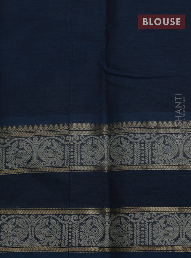Kanchi cotton saree peacock blue with zari woven buttas and rettapet thread woven border