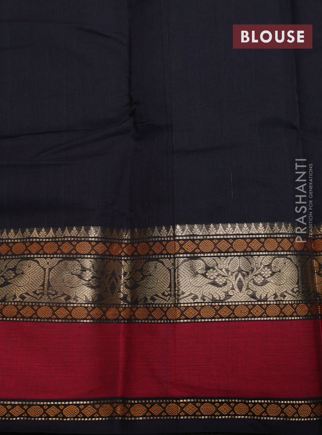 Kanchi cotton saree black and maroon with zari woven buttas and rettapet zari woven border