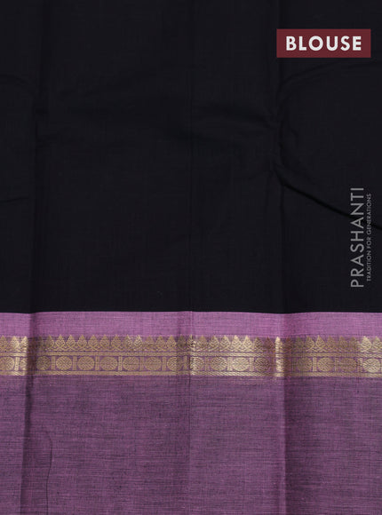 Kanchi cotton saree black and mauve pink with zari woven buttas and rettapet zari woven border
