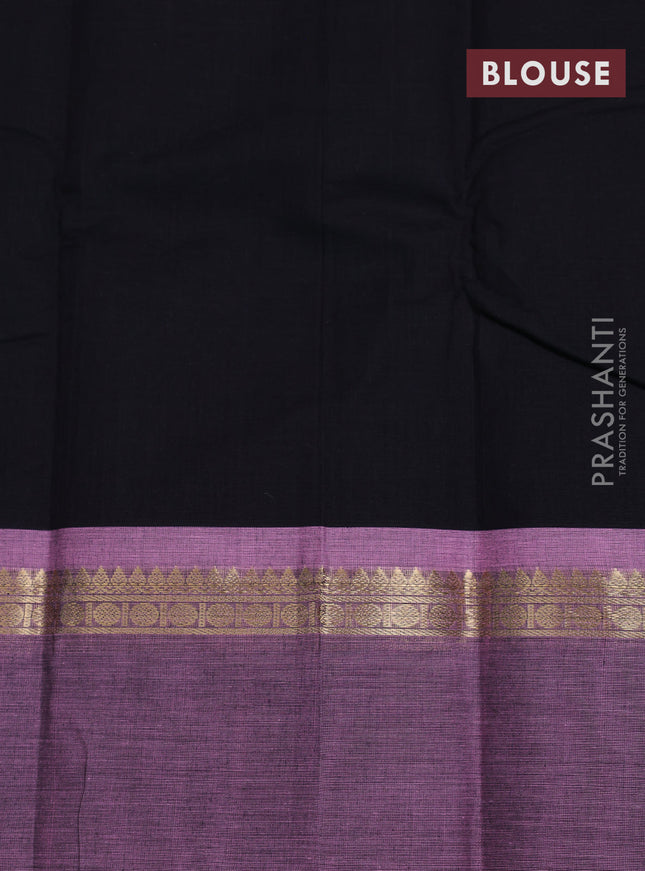 Kanchi cotton saree black and mauve pink with zari woven buttas and rettapet zari woven border