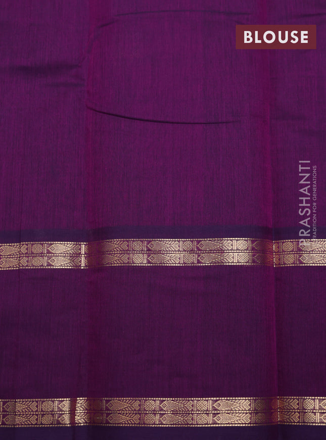 Kanchi cotton saree deep purple with zari woven buttas and rettapet zari woven border