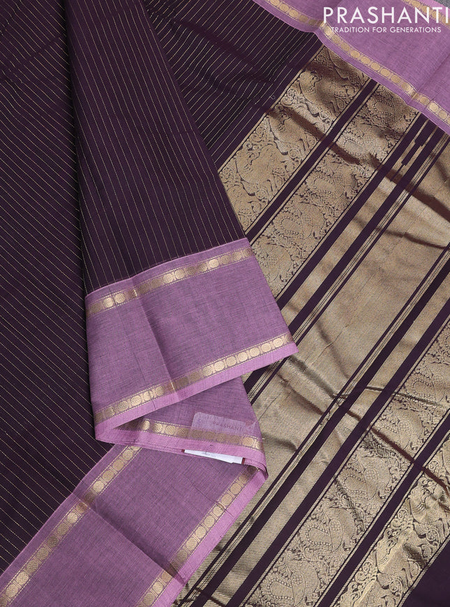 Kanchi cotton saree deep wine shade and mauve pink with allover zari weaves and rettapet zari woven border