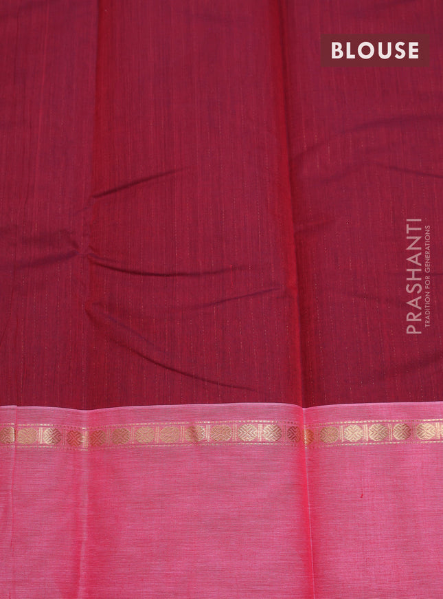 Kanchi cotton saree maroon and light pink with allover zari weaves and rettapet zari woven border