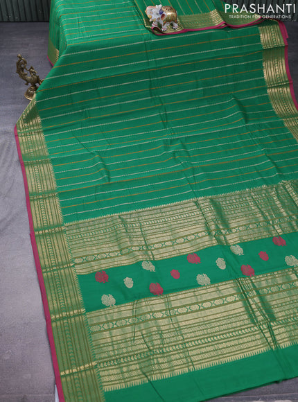 Kanchi cotton saree green and pink with allover thread weaves and zari woven border