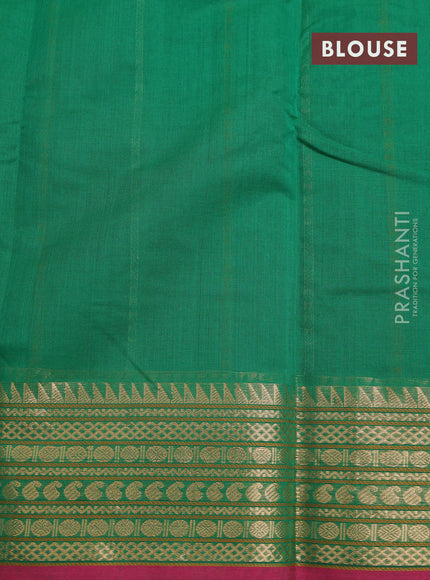 Kanchi cotton saree green and pink with allover thread weaves and zari woven border