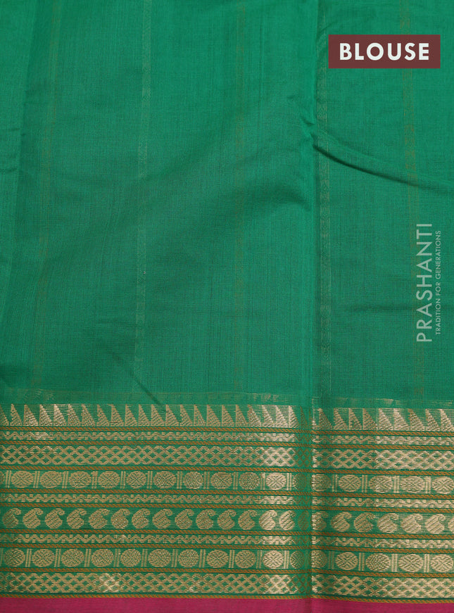 Kanchi cotton saree green and pink with allover thread weaves and zari woven border