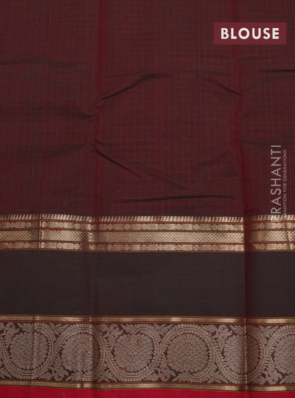 Kanchi cotton saree dual shade of maroon and red with allover checked pattern and rettapet zari woven border