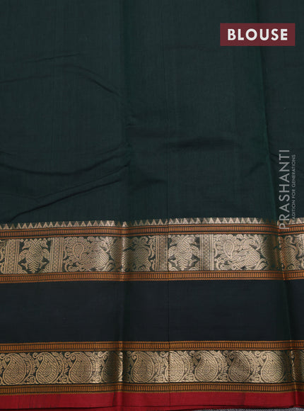 Kanchi cotton saree bottle green and red with allover lakshadeepam weaves and rettapet zari woven border