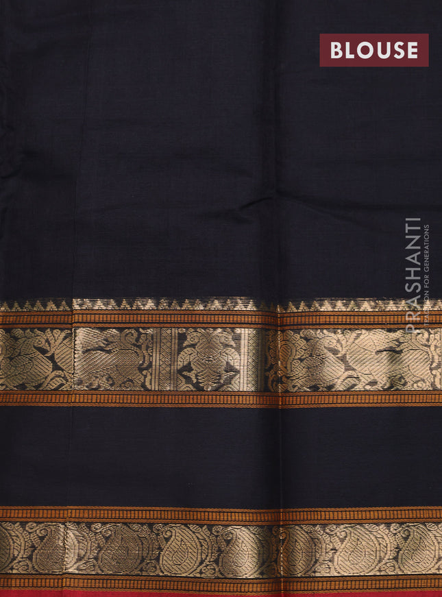 Kanchi cotton saree black and red with allover lakshadeepam weaves and rettapet zari woven border