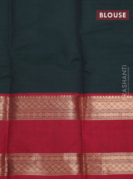 Kanchi cotton saree bottle green and maroon with allover zari checked pattern and rettapet zari woven border