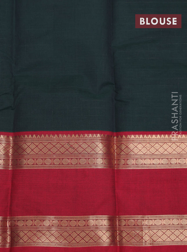 Kanchi cotton saree bottle green and maroon with allover zari checked pattern and rettapet zari woven border