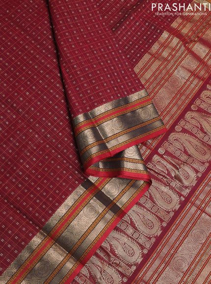 Kanchi cotton saree maroon and red with allover lakshadeepam weaves and zari woven border