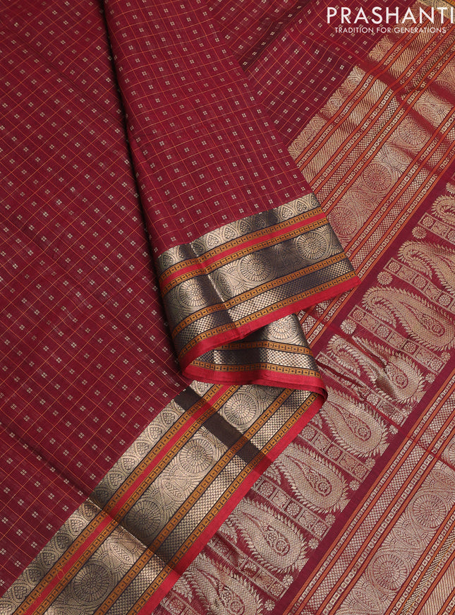 Kanchi cotton saree maroon and red with allover lakshadeepam weaves and zari woven border