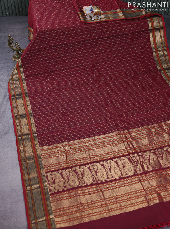 Kanchi cotton saree maroon and red with allover lakshadeepam weaves and zari woven border