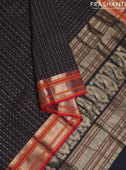 Kanchi cotton saree black and maroon with allover lakshadeepam weaves and zari woven border