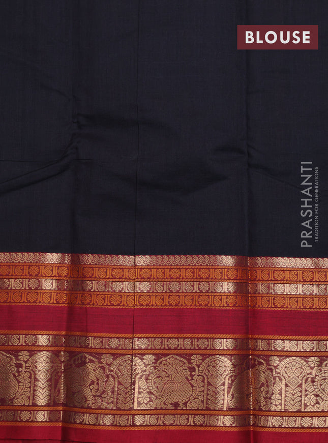 Kanchi cotton saree black and red with allover lakshadeepam weaves and rettapet zari woven border