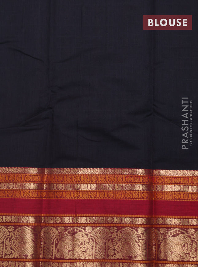 Kanchi cotton saree black and maroon with allover thread checks & 1000 buttas and zari woven border