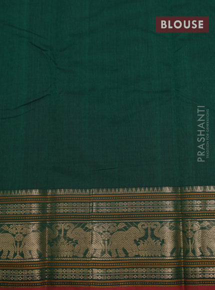 Kanchi cotton saree green and maroon with allover thread checks & 1000 buttas and zari woven border