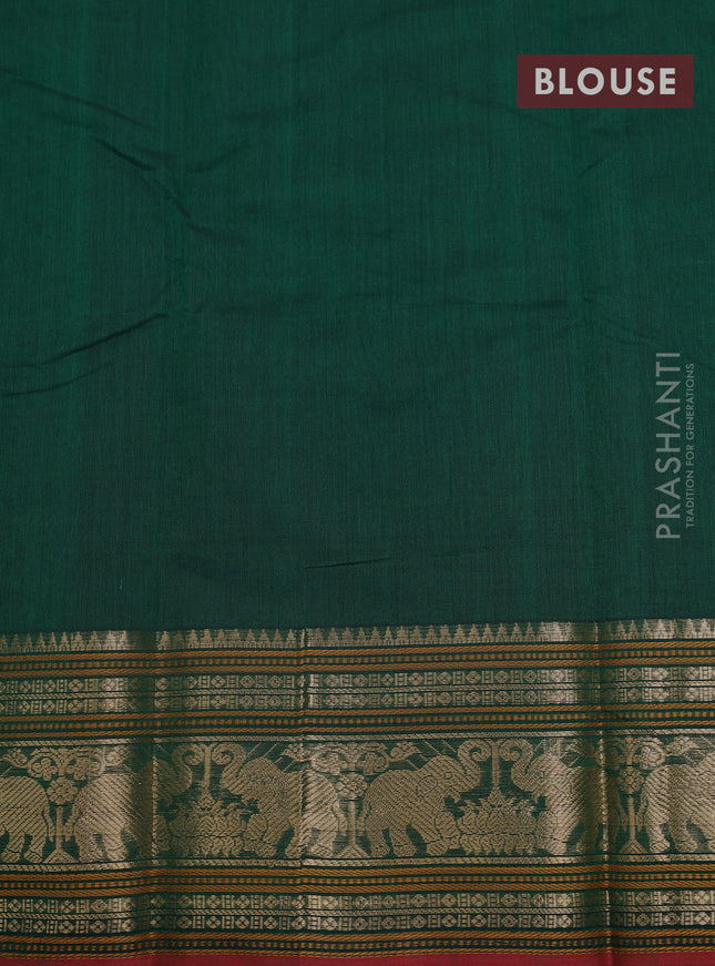 Kanchi cotton saree green and maroon with allover thread checks & 1000 buttas and zari woven border