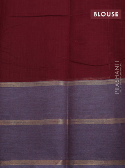 Kanchi cotton saree maroon and grey with allover thread checked pattern and zari woven annam butta border
