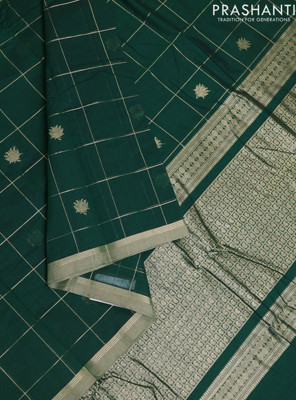 Kanchi cotton saree green with allover zari checks & buttas and zari woven border