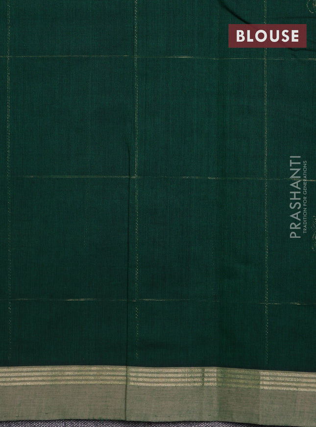 Kanchi cotton saree green with allover zari checks & buttas and zari woven border