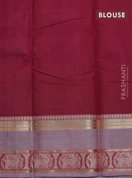 Kanchi cotton saree maroon and grey with allover thread checked pattern and rettapet woven border