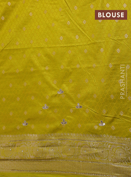 Banarasi silk saree lime yellow with allover zari woven brocade weaves and zaridosi gotapatti work border