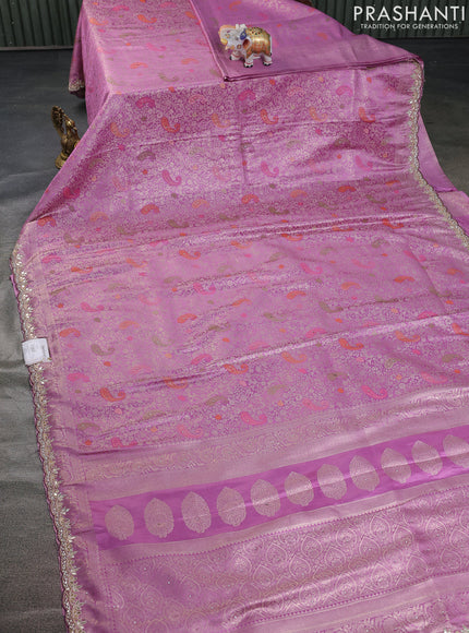 Banarasi silk saree lavender with allover zari woven brocade weaves and zaridosi gotapatti work border