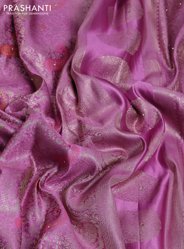 Banarasi silk saree lavender with allover zari woven brocade weaves and zaridosi gotapatti work border