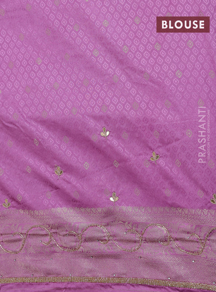 Banarasi silk saree lavender with allover zari woven brocade weaves and zaridosi gotapatti work border