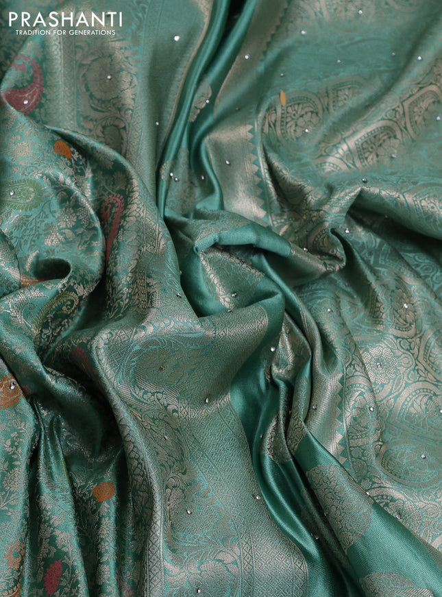 Banarasi silk saree pastel green with allover zari woven brocade weaves and zaridosi gotapatti work border