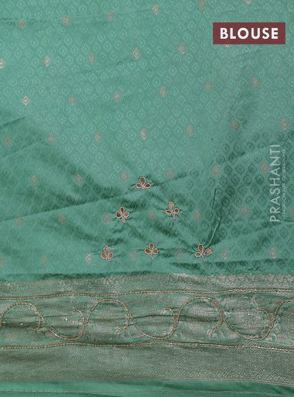 Banarasi silk saree pastel green with allover zari woven brocade weaves and zaridosi gotapatti work border