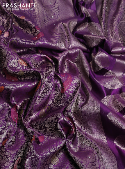 Banarasi silk saree violet with allover zari woven brocade weaves and zaridosi gotapatti work border