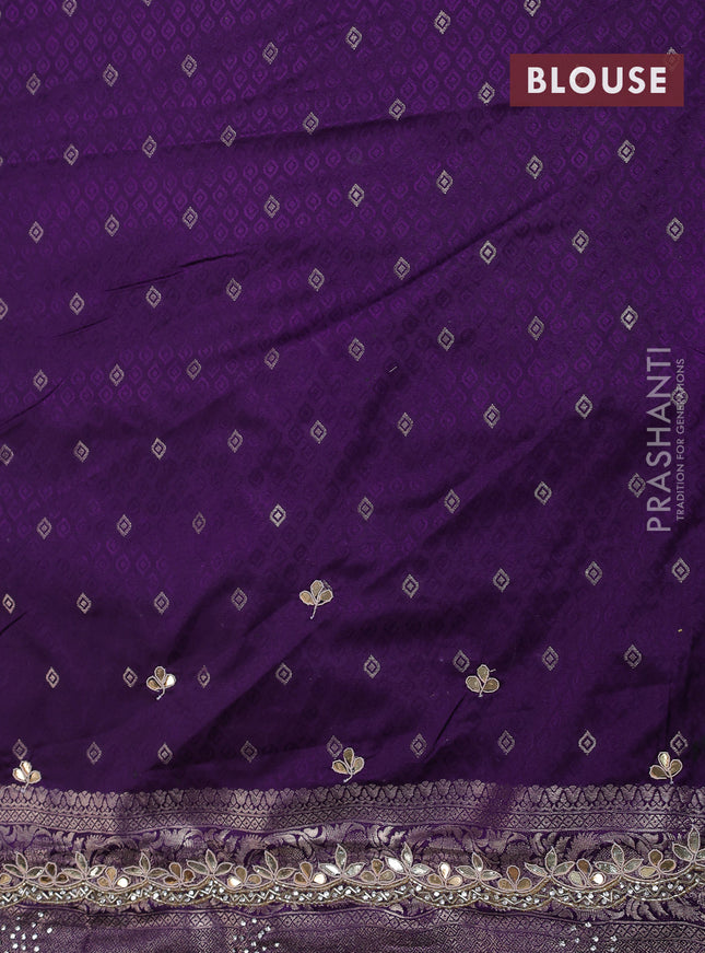 Banarasi silk saree violet with allover zari woven brocade weaves and zaridosi gotapatti work border