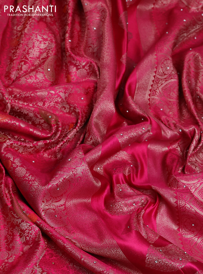Banarasi silk saree pink with allover zari woven brocade weaves and zaridosi gotapatti work border