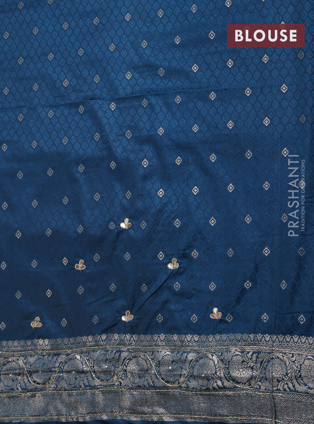 Banarasi silk saree peacock blue with allover zari woven brocade weaves and zaridosi gotapatti work border