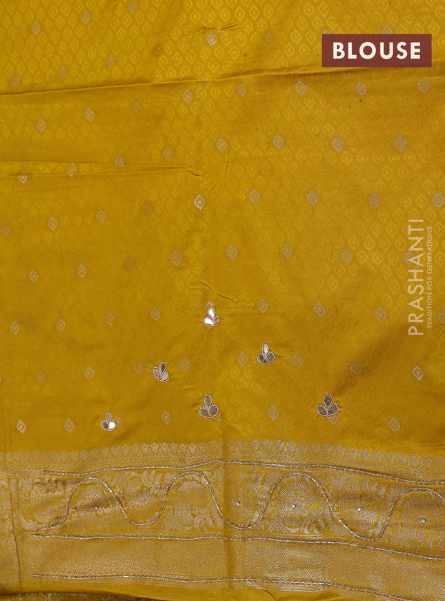 Banarasi silk saree mustard yellow with allover zari woven brocade weaves and zaridosi gotapatti work border
