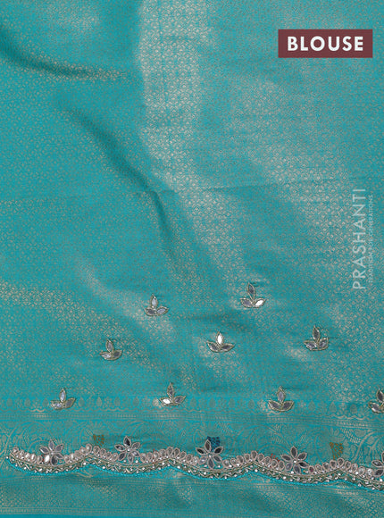 Banarasi silk saree teal green shade with allover zari woven brocade weaves and zaridosi gotapatti work border