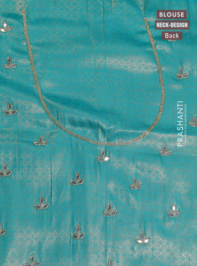Banarasi silk saree teal green shade with allover zari woven brocade weaves and zaridosi gotapatti work border