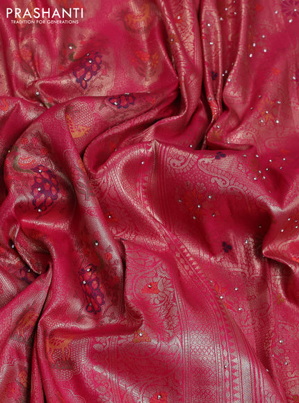 Banarasi silk saree pink with allover zari woven brocade weaves and zaridosi gotapatti work border