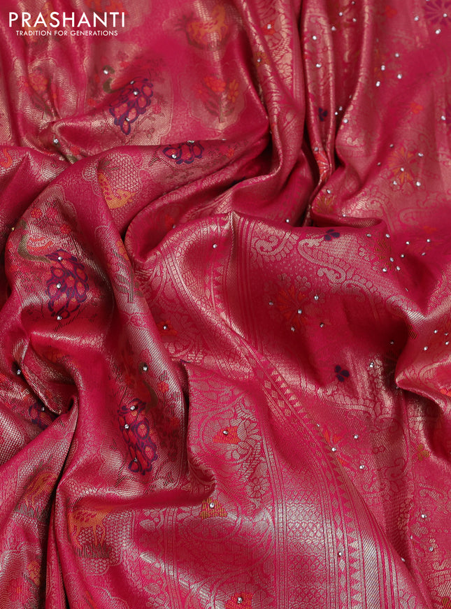 Banarasi silk saree pink with allover zari woven brocade weaves and zaridosi gotapatti work border